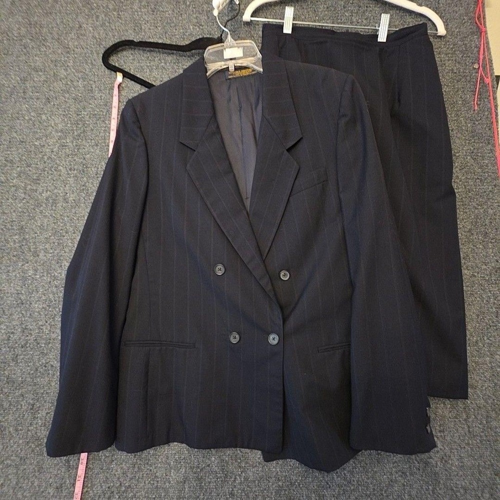 Brooks Brothers Skirt Suit Womens 12 Blue Pinstripe 2 Piece Jacket Lined USA
